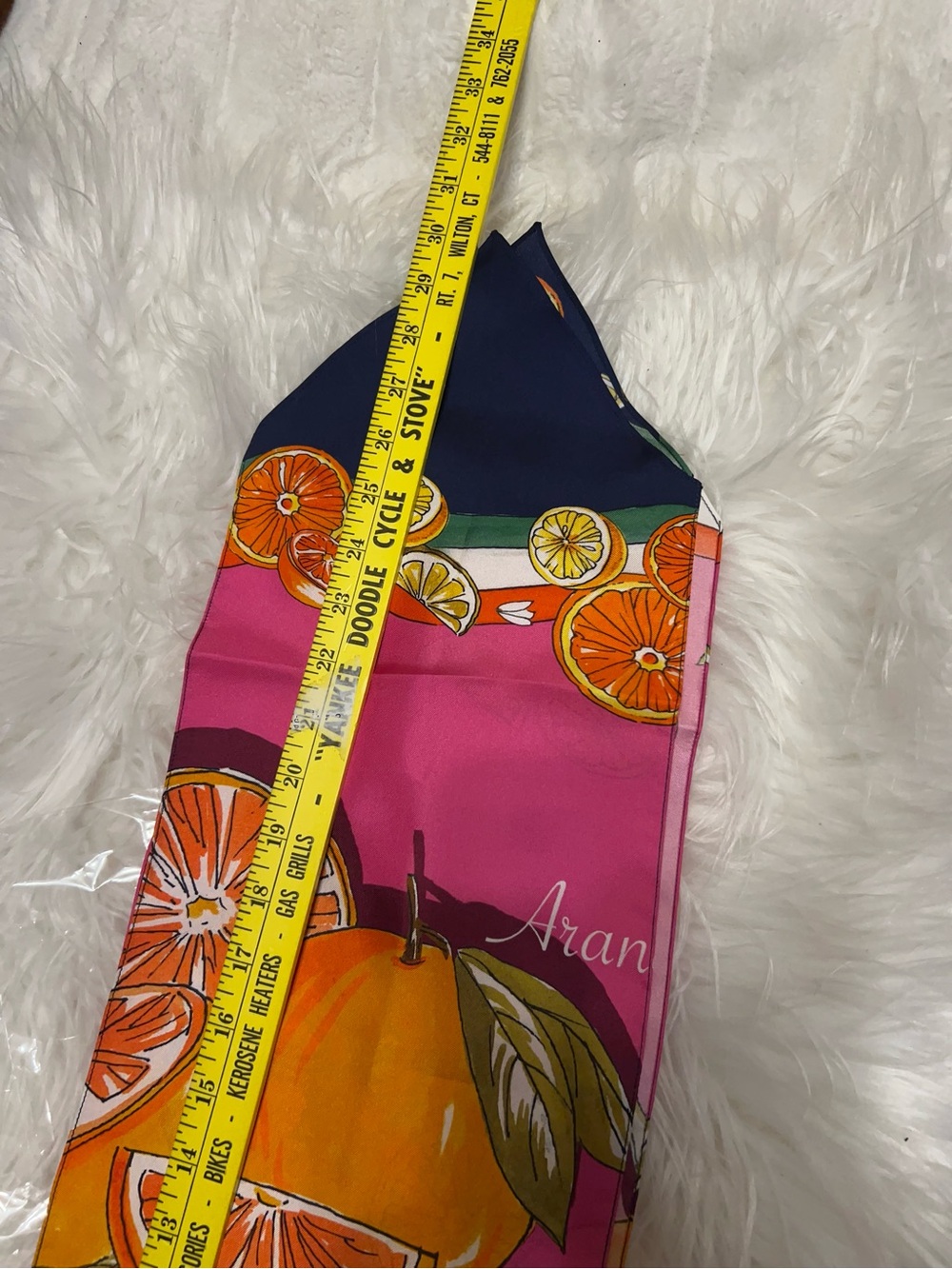 Dolce & Gabbana Capri Citrus Print Silk Twill Scarf in pink with orange fruit . - Picture 8 of 11
